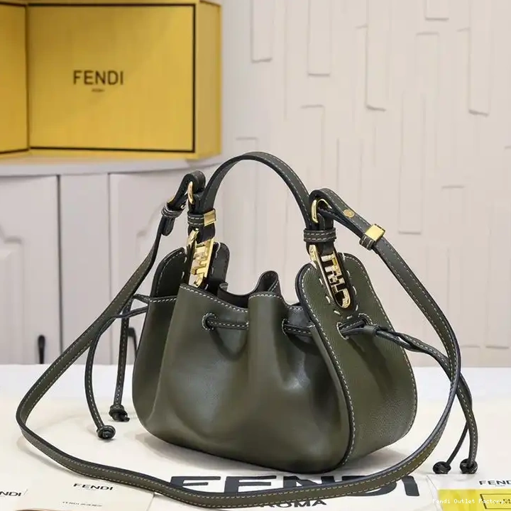 Affordable HOT Leather In Green Bucket Bag Calf Pomodorino Fendi Mini 0705